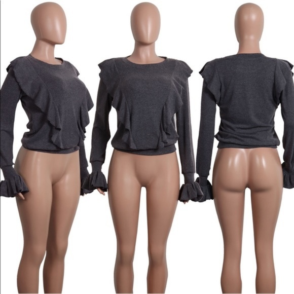 Abagal Gray Bell Sleeve Sweater Top - Picture 5 of 6